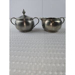 Hanle Distinctive American‎ Pewter Sugar Bowl and Creamer Set Vintage USA MCM